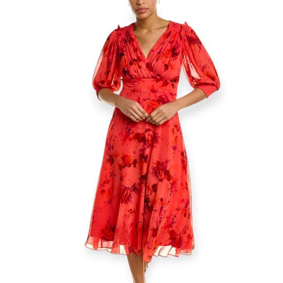 Teri Jon x Rickie FreemanNWT14Shirred Surplice Smocked Midi Dress